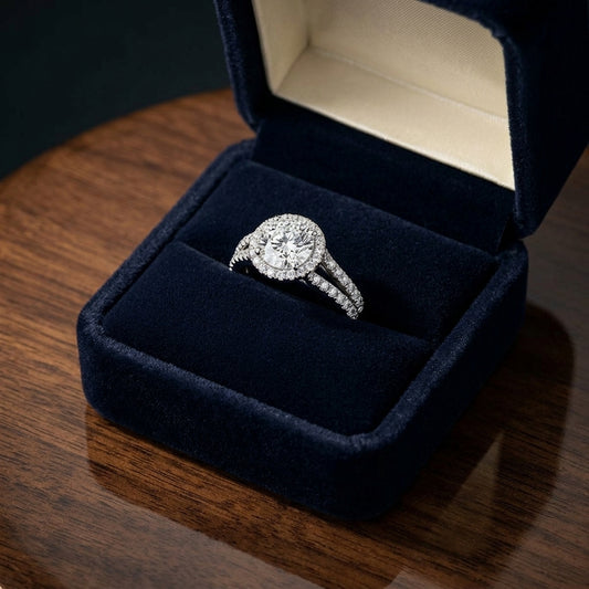 1 3/8ctw Round Diamond Halo Engagement Ring With Pave Split Shank In 14k White Gold, Igi-certified — gift presentation