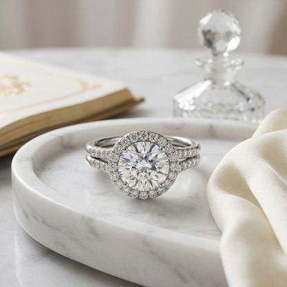 1 3/8ctw Round Diamond Halo Split Shank Engagement Ring In 14k White Gold, Igi-certified — atelier still life