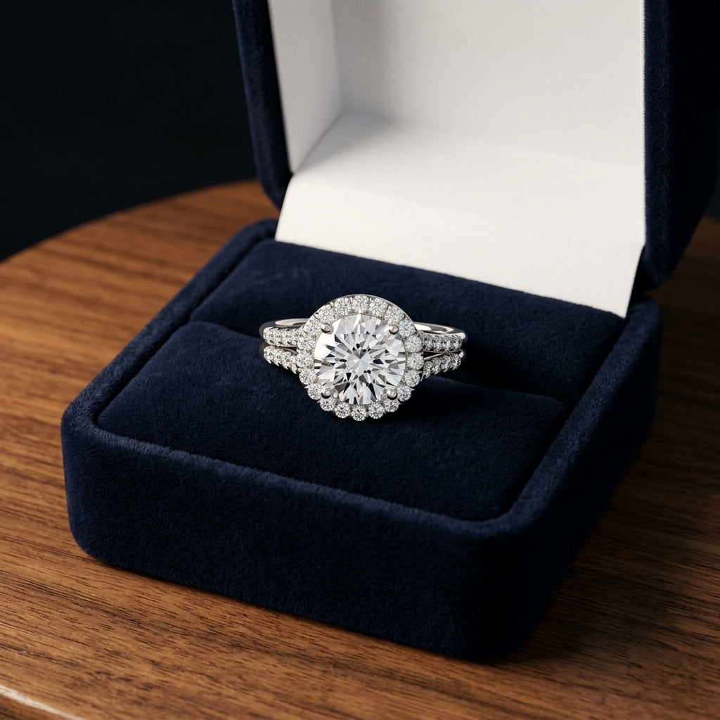 1 3/8ctw Round Diamond Halo Split Shank Engagement Ring In 14k White Gold, Igi-certified — gift presentation