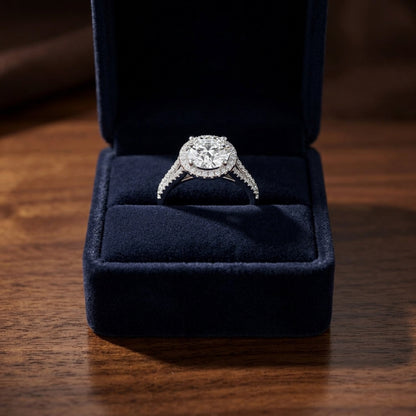 1 1/4ctw Round Diamond Halo Engagement Ring With Scroll Gallery In 14k White Gold, Igi-certified — gift presentation