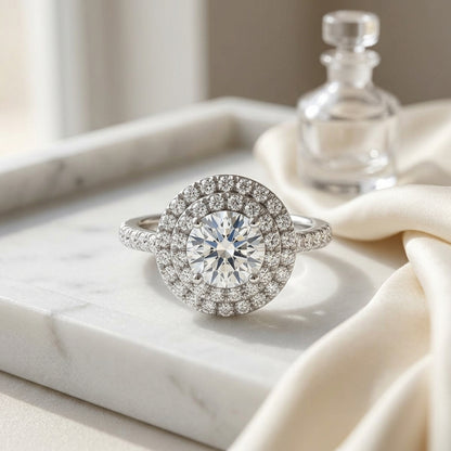 1 3/4ctw Round Diamond Double Entourage Engagement Ring In 14k White Gold, Igi-certified — atelier still life