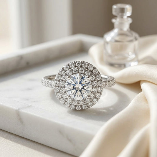1 3/4ctw Round Diamond Double Entourage Engagement Ring In 14k White Gold, Igi-certified — atelier still life
