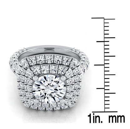 3 1/6ctw Round Diamond, Double Square Halo Engagement Ring With Pave Shank In 14k White Gold, Igi-certified