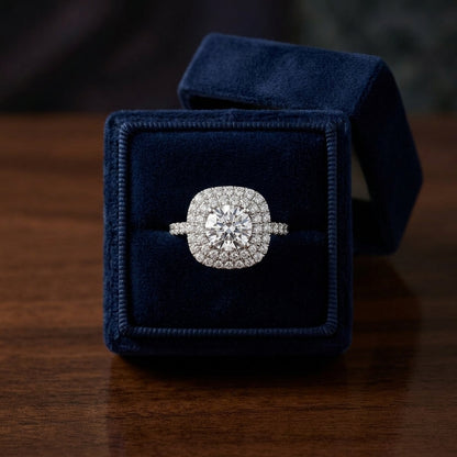1 9/10ctw Round Diamond Double Entourage Engagement Ring With Pave Shank In 14k White Gold, Igi-certified — gift presentation