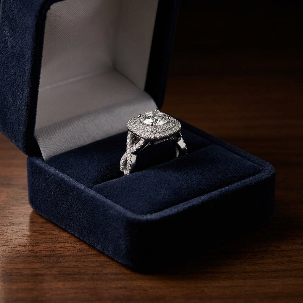 1 5/8ctw Round Double Square Halo Infinity Shank Ring In 14k White Gold, Igi-certified — gift presentation