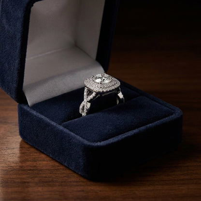 1 5/8ctw Round Double Square Halo Infinity Shank Ring In 14k White Gold, Igi-certified — gift presentation