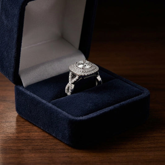 1 5/8ctw Round Double Square Halo Infinity Shank Ring In 14k White Gold, Igi-certified — gift presentation