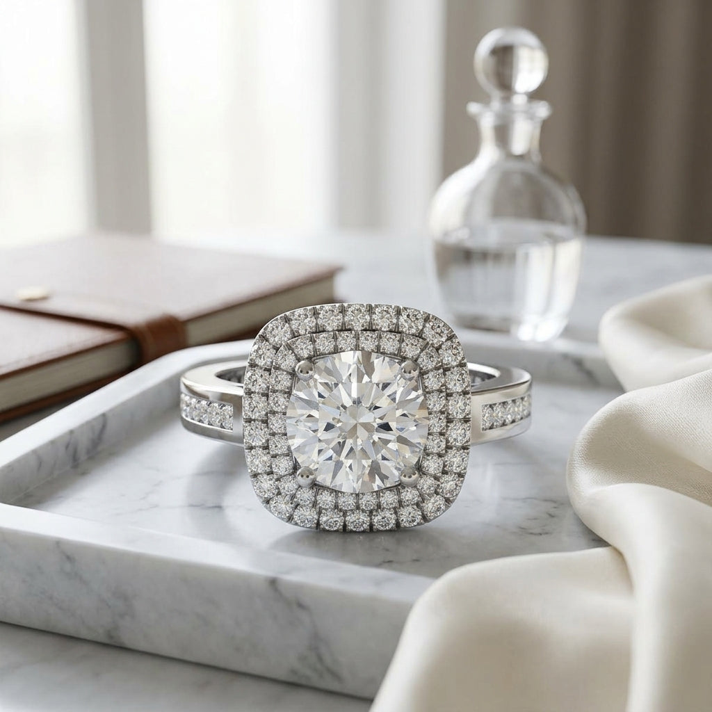 1 2/3ctw Round Diamond Double Square Halo Engagement Ring With Channel Set  Shank In 14k White Gold, Igi-certified — atelier still life