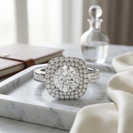1 2/3ctw Round Diamond Double Square Halo Engagement Ring With Channel Set  Shank In 14k White Gold, Igi-certified — atelier still life