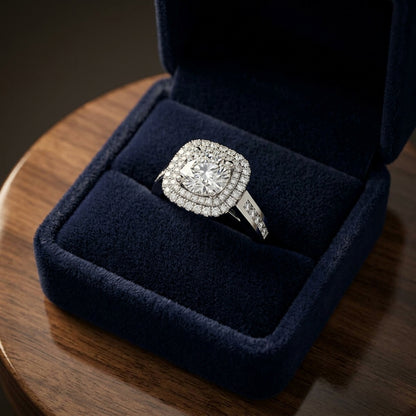1 2/3ctw Round Diamond Double Square Halo Engagement Ring With Channel Set  Shank In 14k White Gold, Igi-certified — gift presentation