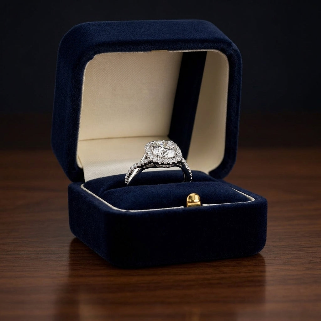 1 3/8ctw Round Diamond Halo Engagement Ring With Twist Shank In 14k White Gold, Igi-certified — gift presentation