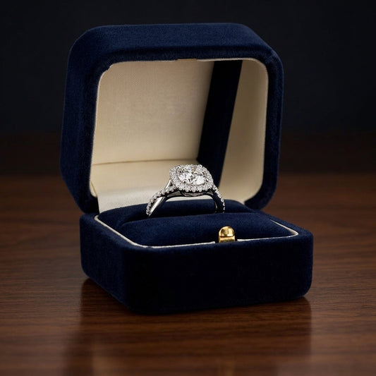 1 3/8ctw Round Diamond Halo Engagement Ring With Twist Shank In 14k White Gold, Igi-certified — gift presentation