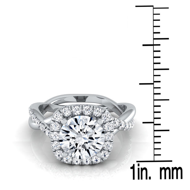 1 3/8ctw Round Diamond Halo Engagement Ring With Twist Shank In 14k White Gold, Igi-certified