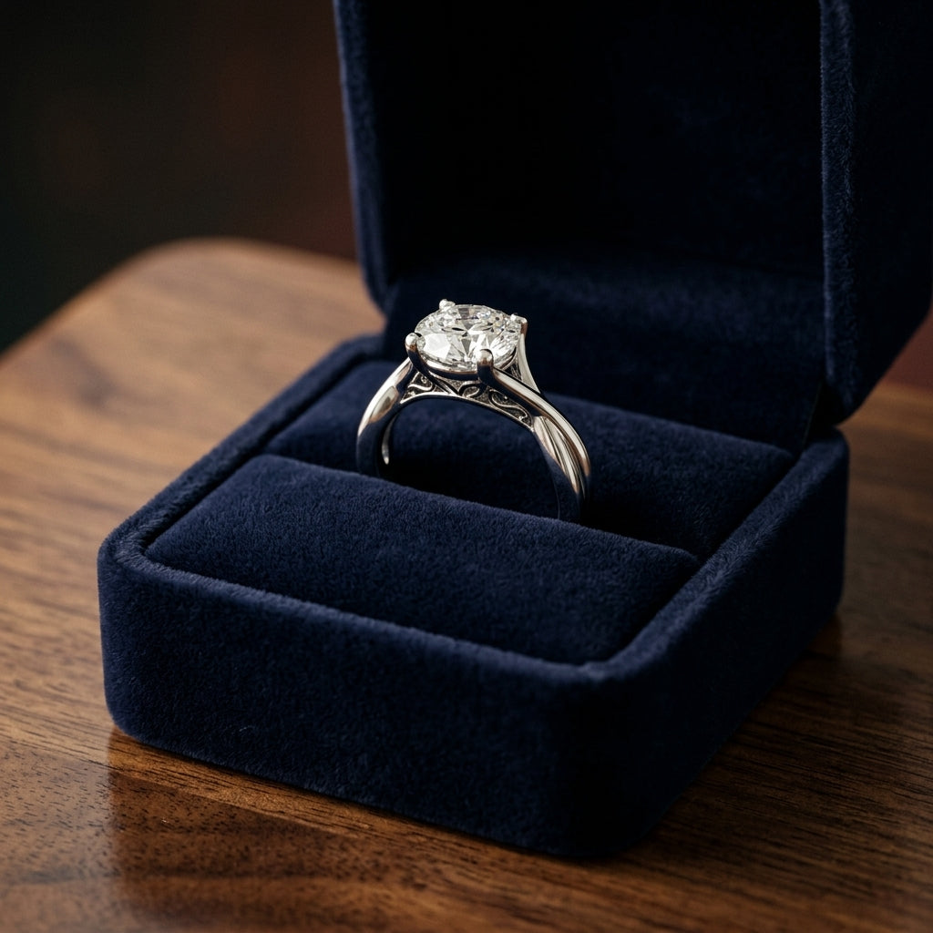 1ct Round Diamond Solitaire Engagement Ring With Trellis Basket In 14k White Gold, Igi-certified — gift presentation