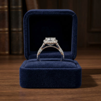 1 3/8ctw Round Diamond Square Halo Engagement Ring With Twisted Pave Shank In 14k White Gold, Igi-certified — gift presentation