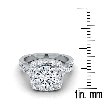 1 3/8ctw Round Diamond Square Halo Engagement Ring With Twisted Pave Shank In 14k White Gold, Igi-certified