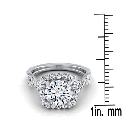 1 3/8ctw Round Diamond Square Halo Engagement Ring With Twisted Pave Shank In 14k White Gold, Igi-certified