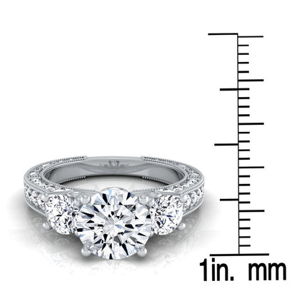 1 7/8ctw Round 3 Stone Engagement Ring With Diamond Pave Shank In 14k White Gold, Igi-certified