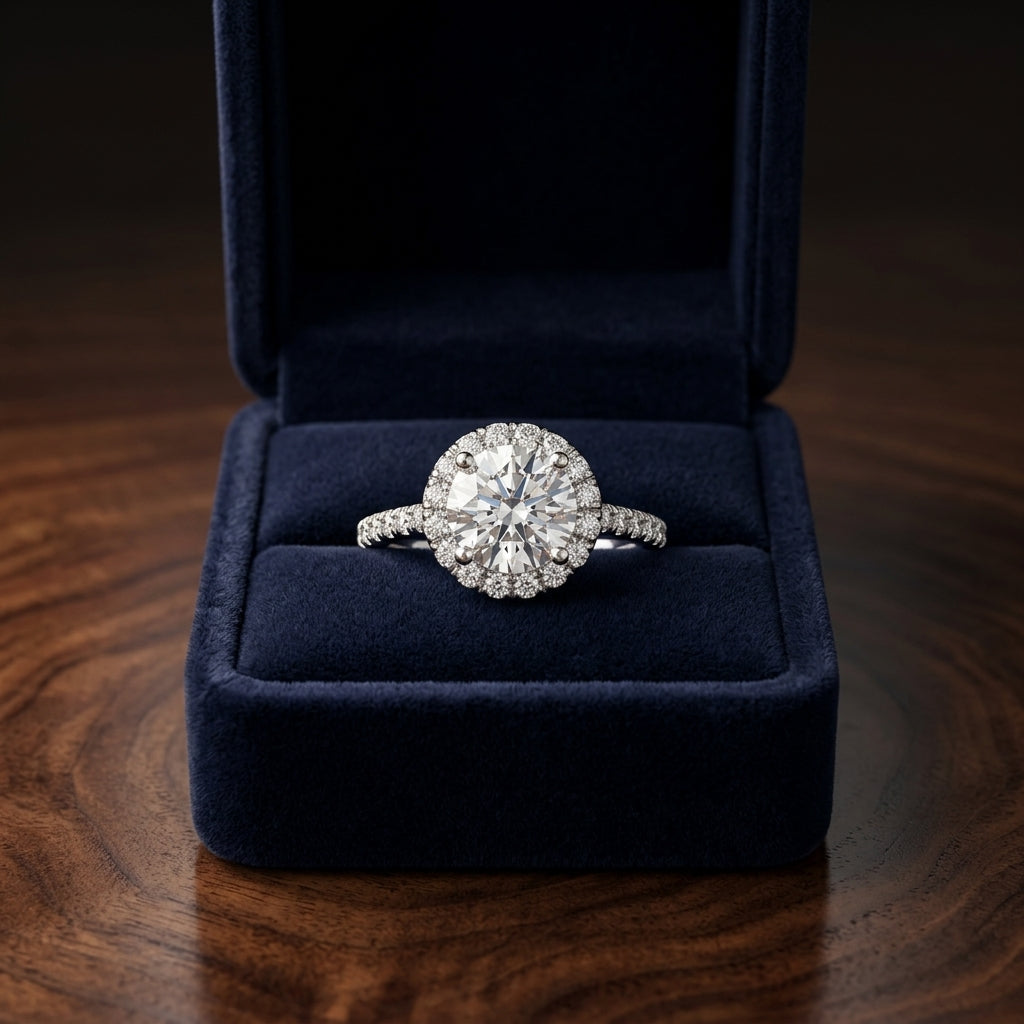 1 3/8ctw Round Diamond Halo Engagement Ring With Pave Shank In 14k White Gold, Igi-certified — gift presentation