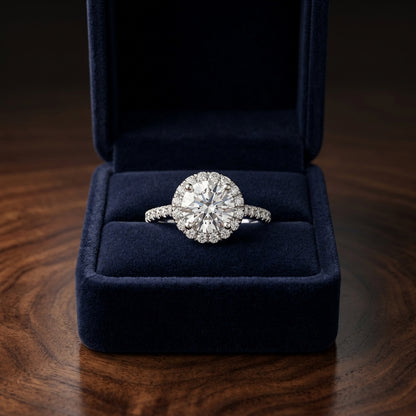 1 3/8ctw Round Diamond Halo Engagement Ring With Pave Shank In 14k White Gold, Igi-certified — gift presentation