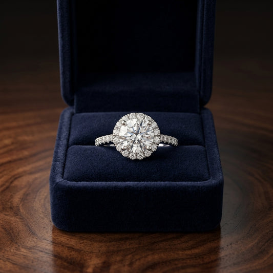 1 3/8ctw Round Diamond Halo Engagement Ring With Pave Shank In 14k White Gold, Igi-certified — gift presentation