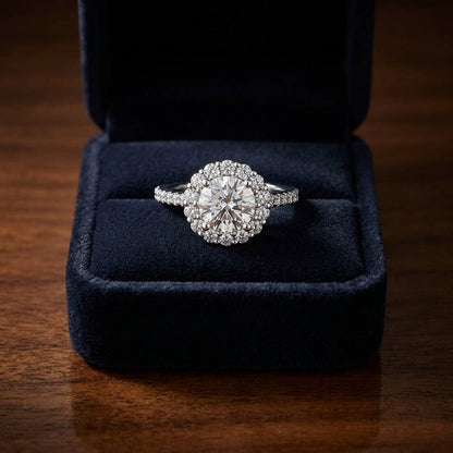 1 5/8ctw Round Diamond Halo Engagement Ring With Pave Shank In 14k White Gold, Igi-certified — gift presentation