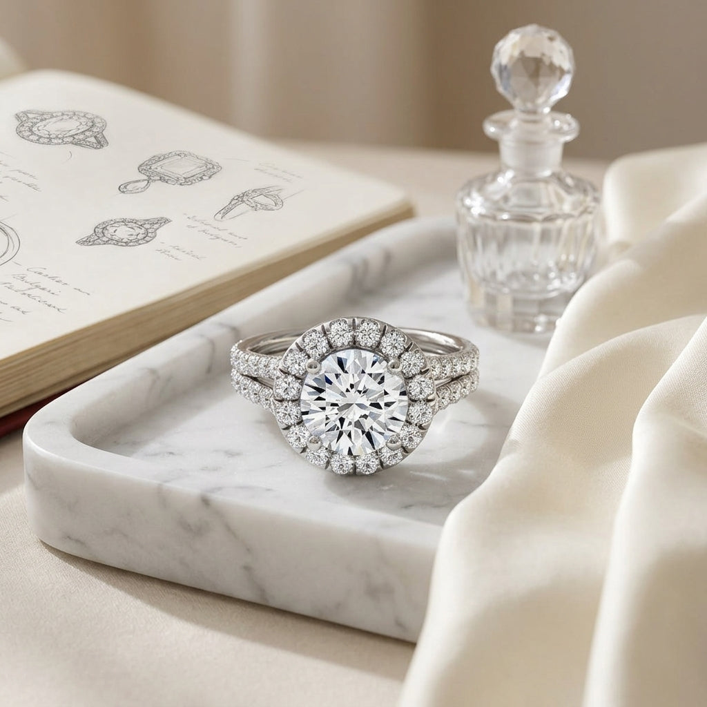 1 2/3ctw Round Diamond Halo Engagement Ring With A Split Shank In 14k White Gold, Igi-certified — atelier still life