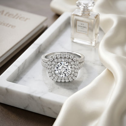 1 4/5ctw Round Diamond Double Square Halo Engagement Ring With Pave Split Shank In 14k White Gold, Igi-certified — atelier still life