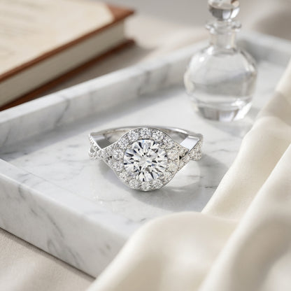 1 3/4ctw Round Diamond Halo Engagement Ring With Infinity  Shank In 14k White Gold, Igi-certified — atelier still life