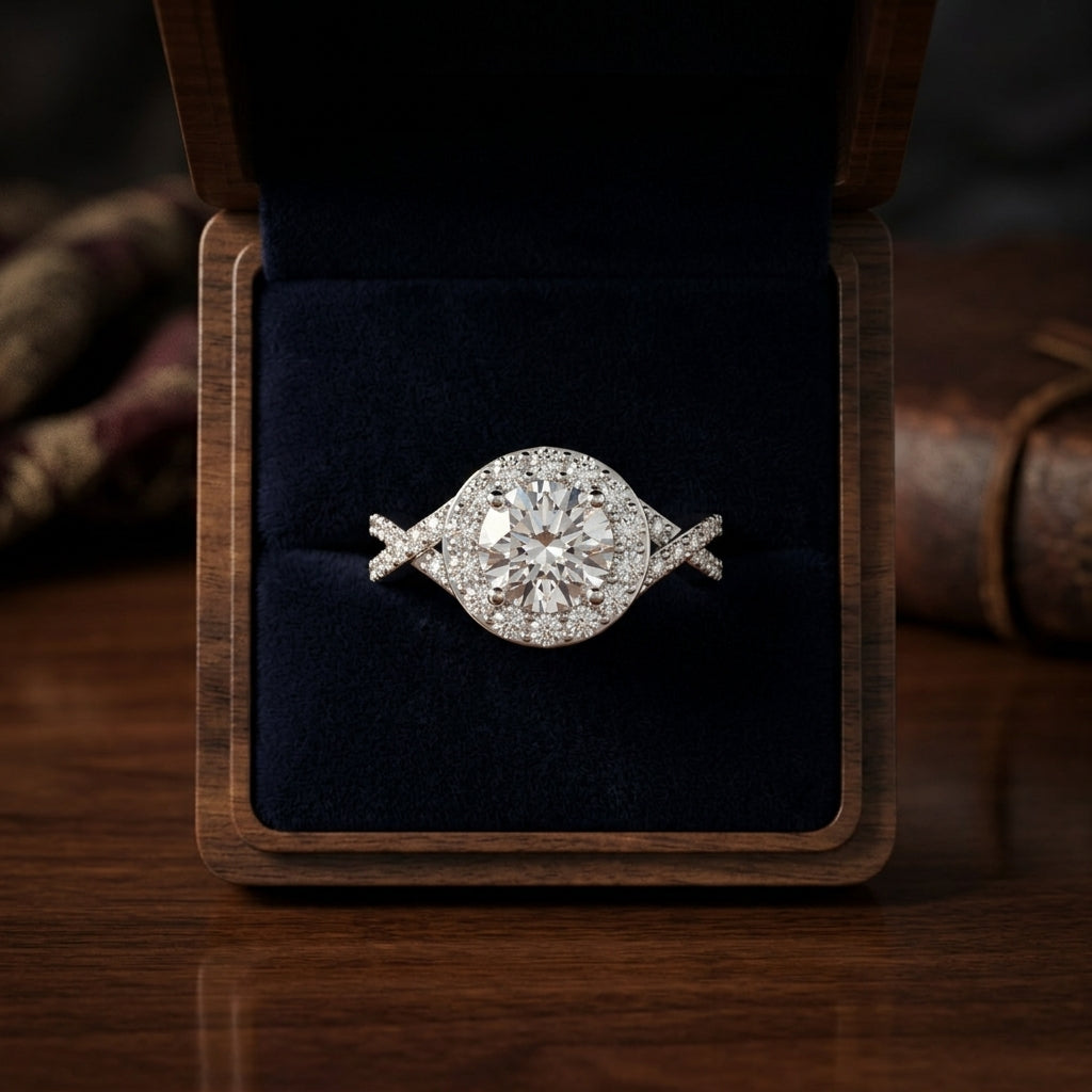 1 3/4ctw Round Diamond Halo Engagement Ring With Infinity  Shank In 14k White Gold, Igi-certified — gift presentation