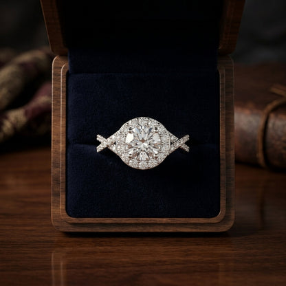 1 3/4ctw Round Diamond Halo Engagement Ring With Infinity  Shank In 14k White Gold, Igi-certified — gift presentation