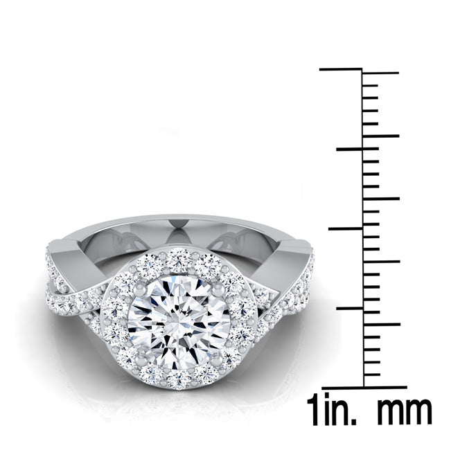1 3/4ctw Round Diamond Halo Engagement Ring With Infinity  Shank In 14k White Gold, Igi-certified