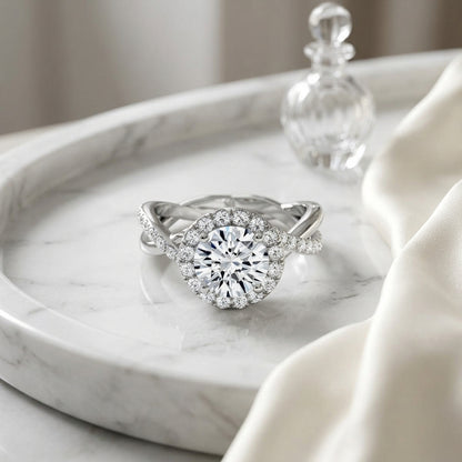 1 3/8ctw Round Diamond Halo Engagement Ring With Infinity  Shank In 14k White Gold, Igi-certified — atelier still life