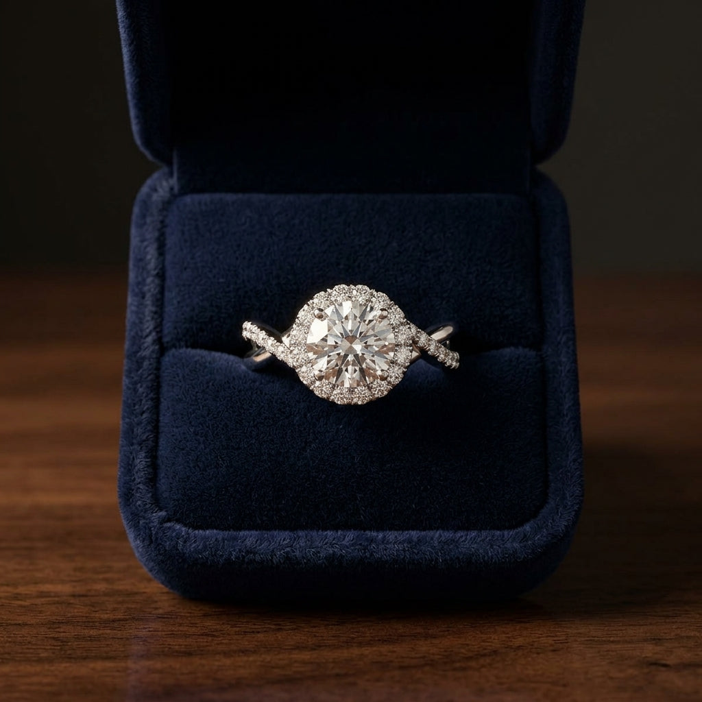 1 3/8ctw Round Diamond Halo Engagement Ring With Infinity  Shank In 14k White Gold, Igi-certified — gift presentation