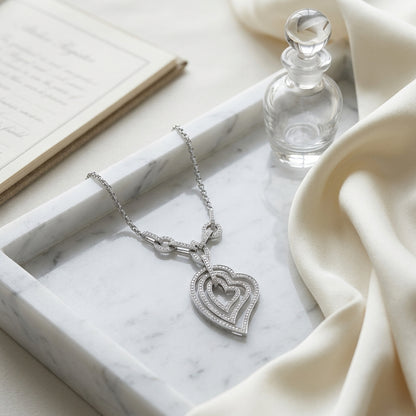 Diamond Concentric Hearts Y-necklace In 14k White Gold — atelier still life