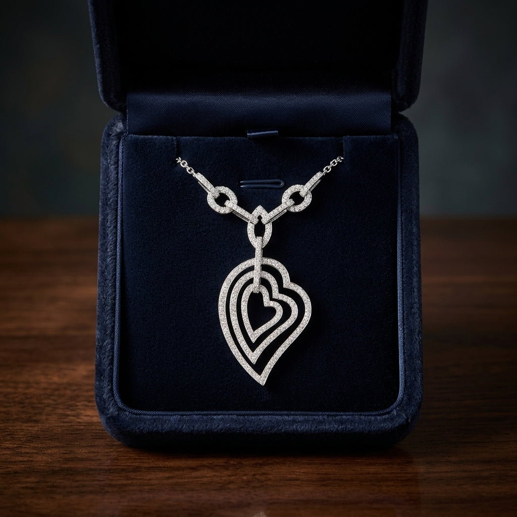 Diamond Concentric Hearts Y-necklace In 14k White Gold — gift presentation