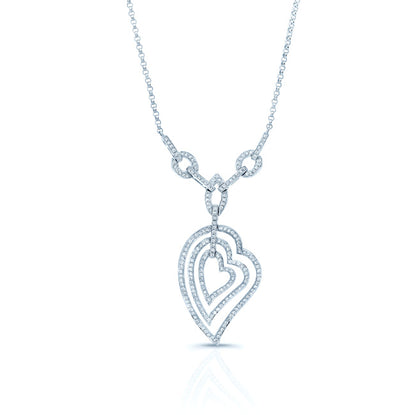 Diamond Concentric Hearts Y-necklace In 14k White Gold