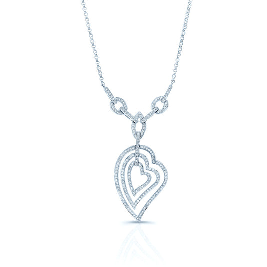 Diamond Concentric Hearts Y-necklace In 14k White Gold
