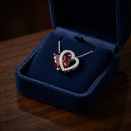 Garnet & Diamond Heart Shaped Pendant In 14k White Gold — gift presentation