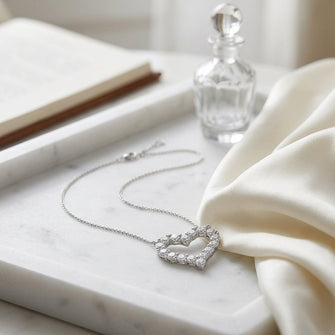 Diamond Prong-set Heart Necklace In 14k White Gold — atelier still life