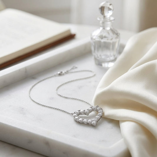 Diamond Prong-set Heart Necklace In 14k White Gold — atelier still life