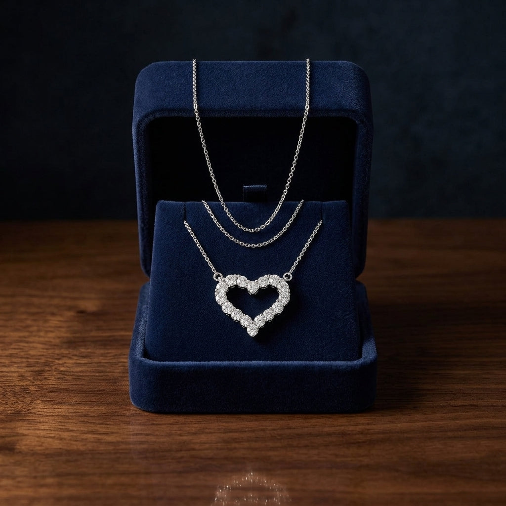 Diamond Prong-set Heart Necklace In 14k White Gold — gift presentation