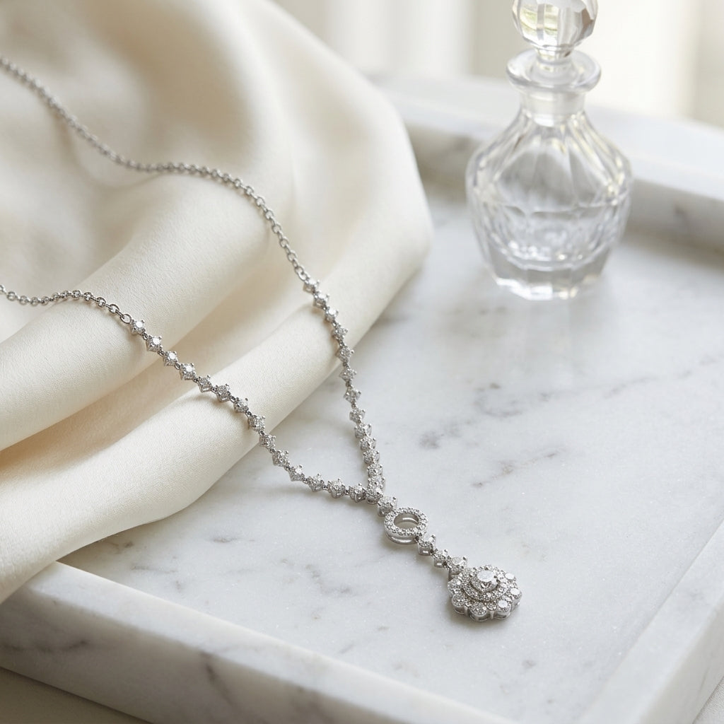 Diamond Cluster Y-necklace In 14k White Gold — atelier still life