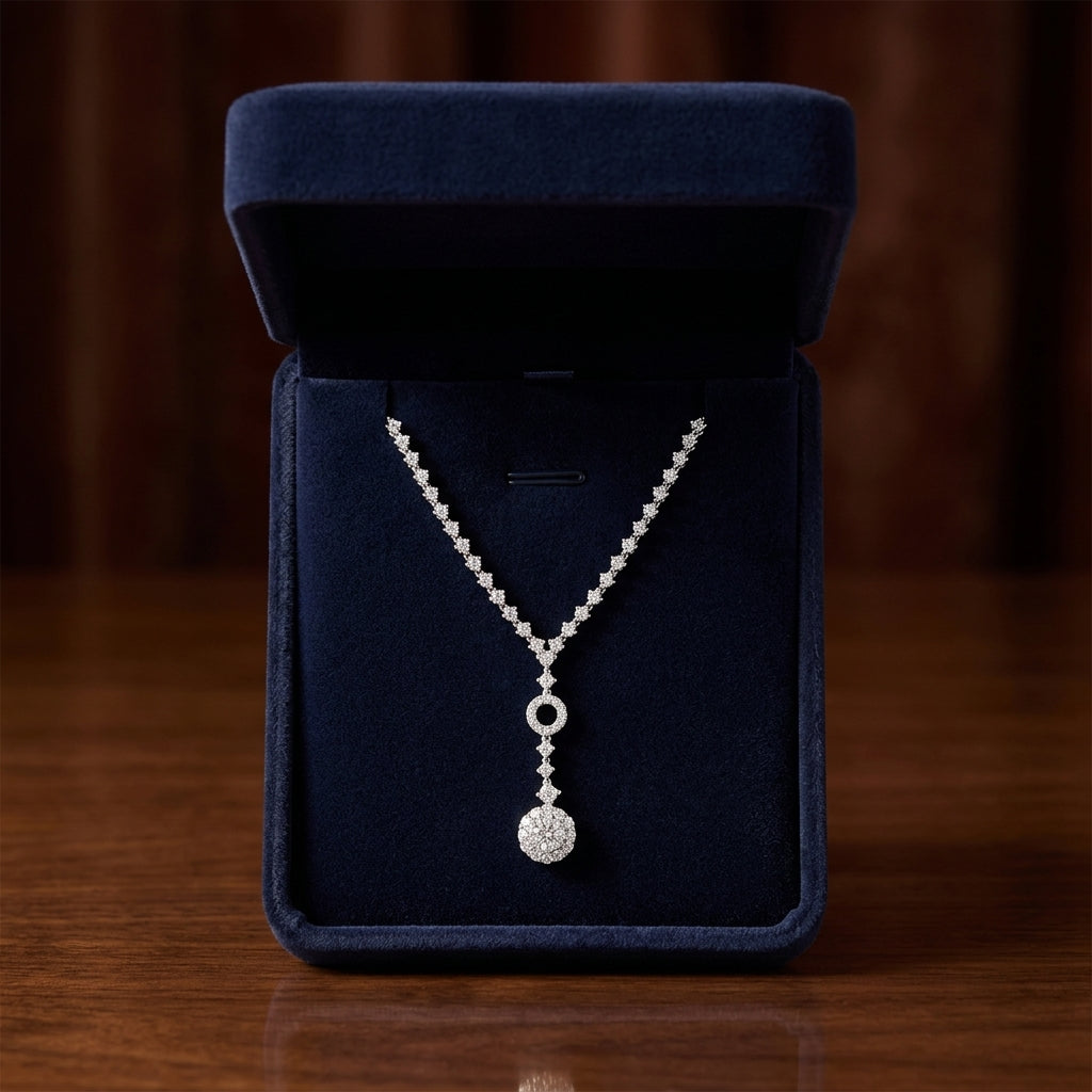 Diamond Cluster Y-necklace In 14k White Gold — gift presentation