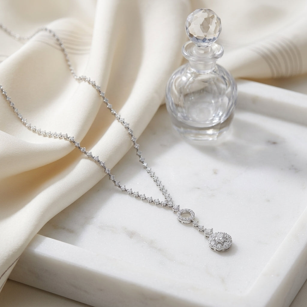 Diamond Cluster Y-necklace In 14k White Gold — atelier still life