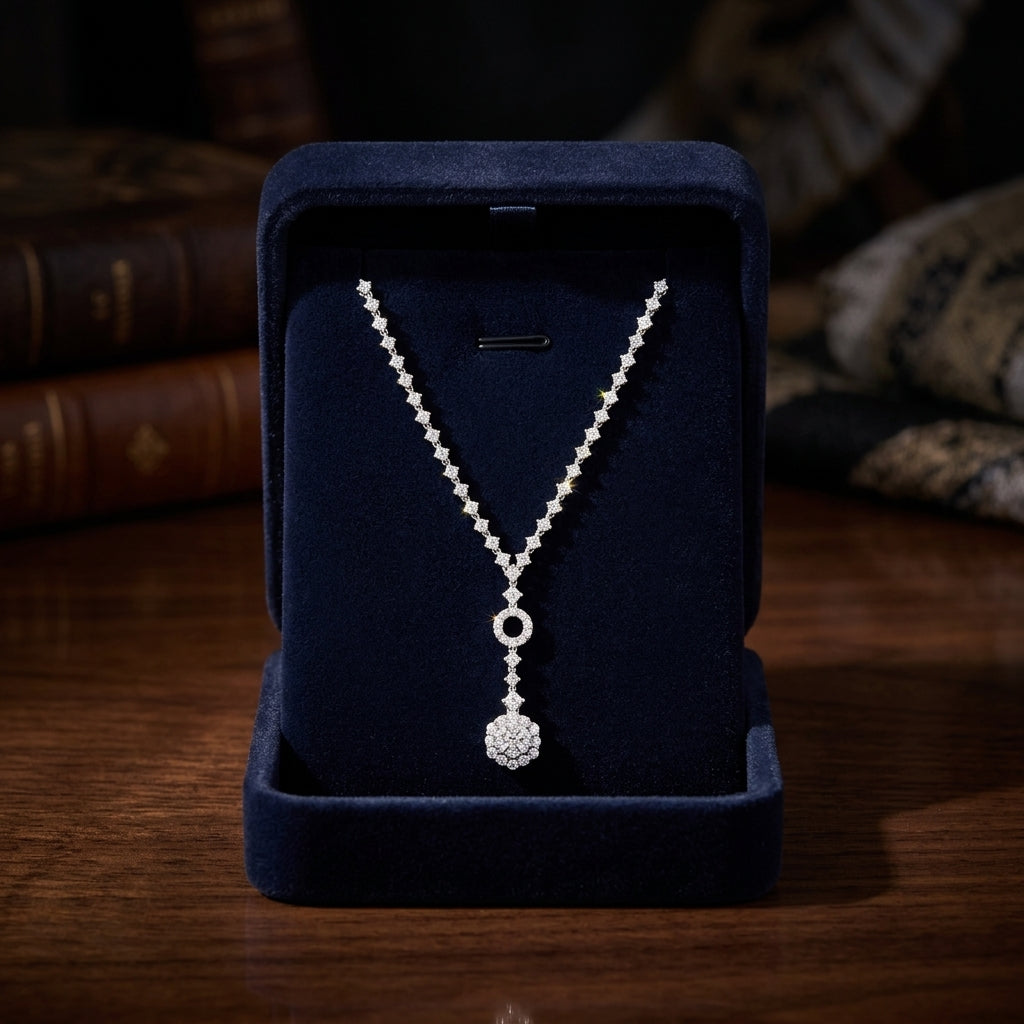 Diamond Cluster Y-necklace In 14k White Gold — gift presentation