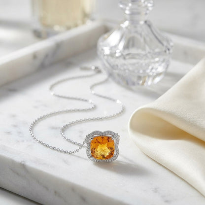 Citrine And Diamond Scalloped Framed Necklace In 14k White Gold (18-inch Rolo Chain) — atelier still life