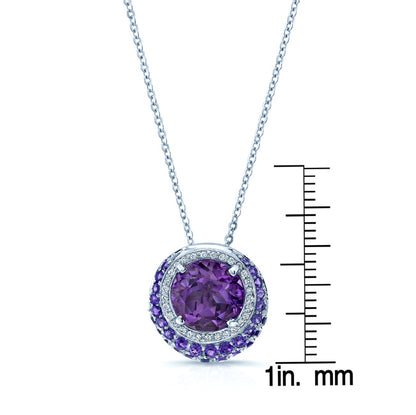 Amethyst And Diamond Halo Pendant With Crescent Color Accent In 14k White Gold