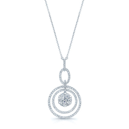Diamond Cluster Oval Link Dangle Necklace In 14k White Gold	16-inch Chain
