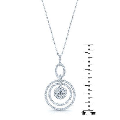 Diamond Cluster Oval Link Dangle Necklace In 14k White Gold	16-inch Chain